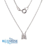 Silver "M" Initial Necklace with CZ- 18"